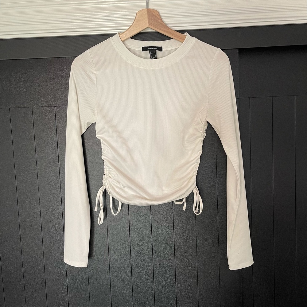 long sleeve white top with side ties